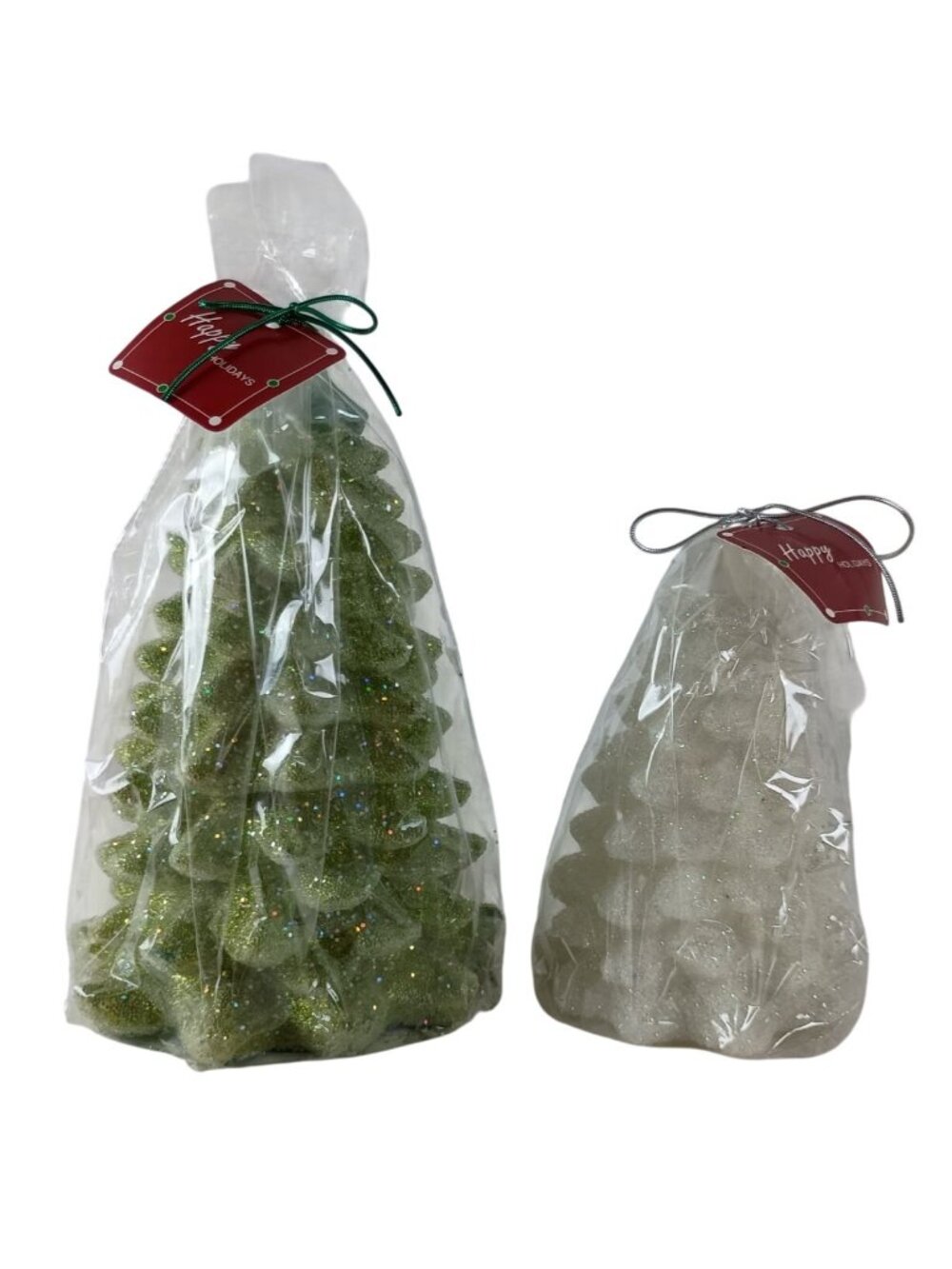 2 Happy Holidays Kohl's Wax Candle Christmas Trees Green/White Vintage